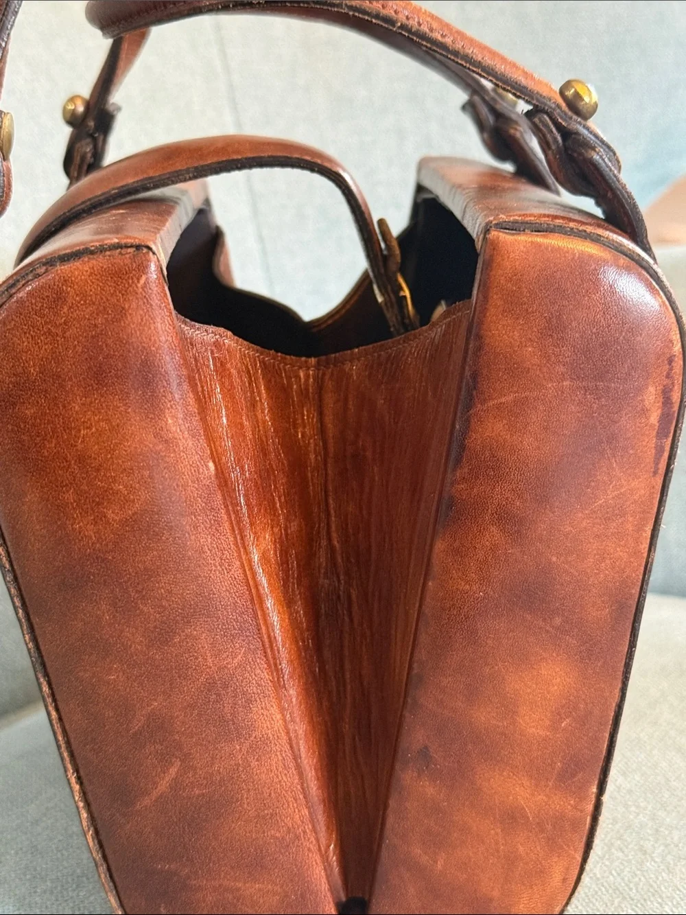Vintage Mid-Century Cognac Leather Top Handle Bag